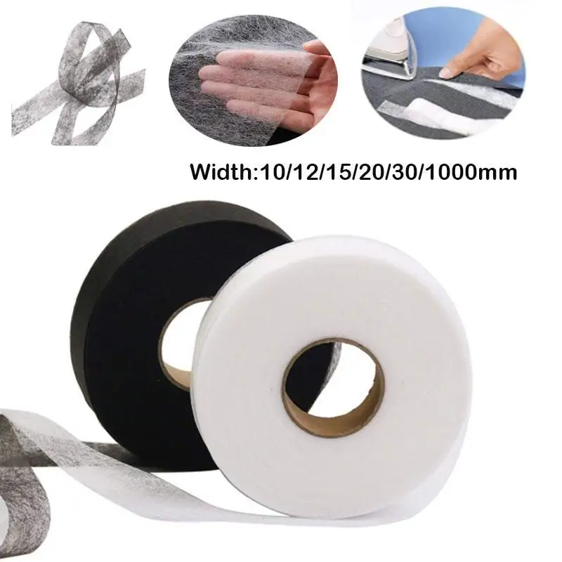 64M Schwarz Weiß Doppelseitige Einlage Klebstoff Stoff Kleidung Eisen Auf Saum Band Interlining Web DIY Nähen Patchwork Zubehör – Detail 1
