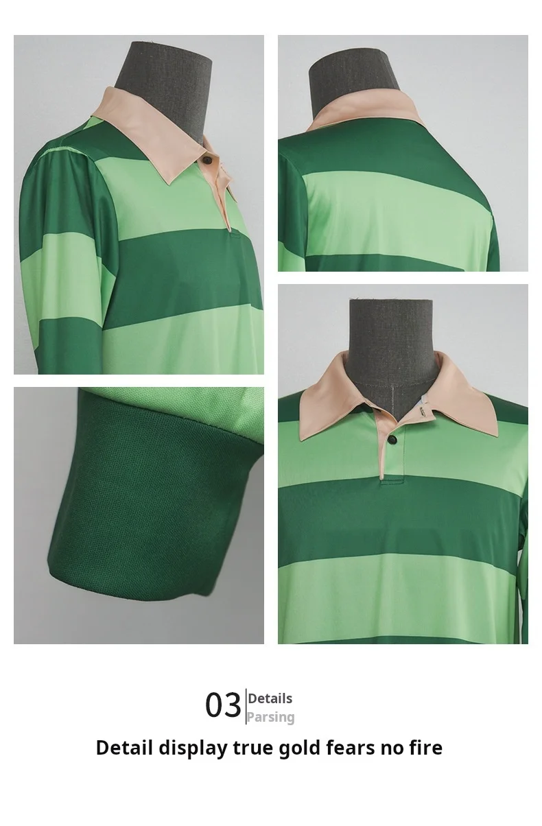 Minecraft Steve Cosplay Green Striped Polo Shirt for Men (Unofficial)