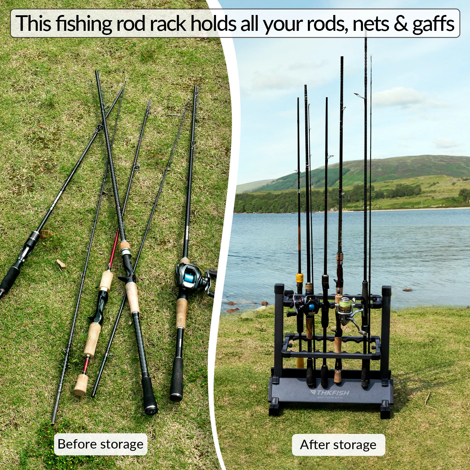 12 Slots THKFISH Aluminum Alloy Fishing Rods Display Rack Rods
