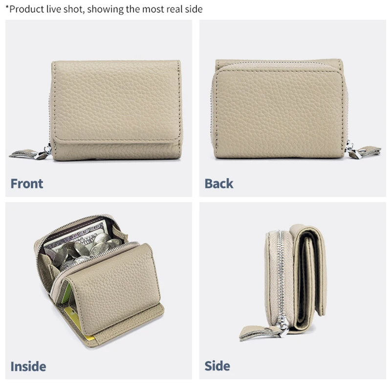 Genuine Leather Wallets for Women RFID Blocking Small Compact Credit Card Holder Purse with Zipper Coin Pocket Trifold Money Bag