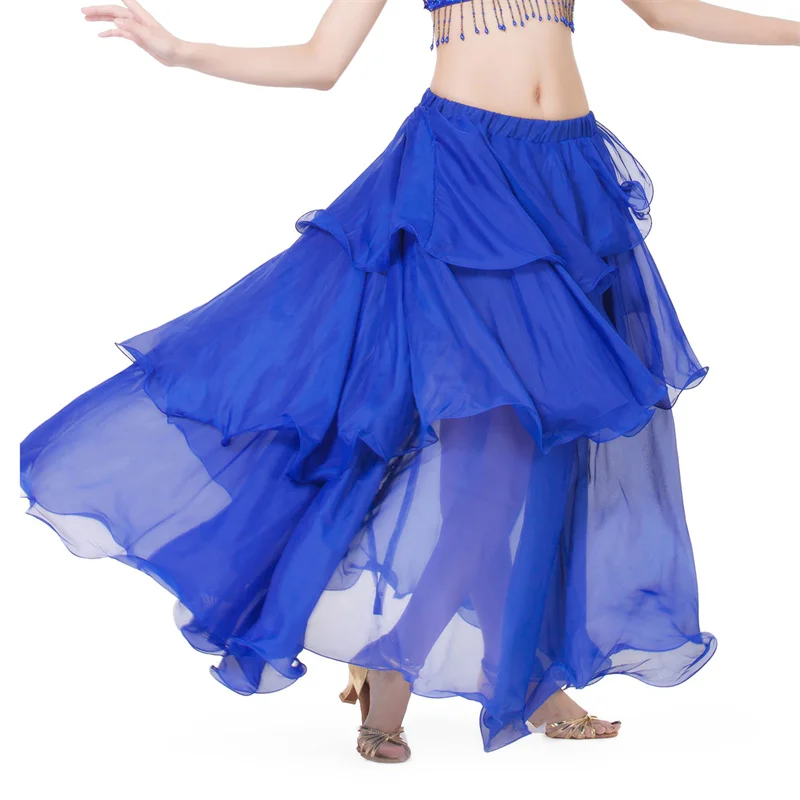 

Women Bollywood Belly Dance Long Chiffon Layered Skirt Korean Oriental Dancer Lesson Practice Wear Party Stage Costume Clothing