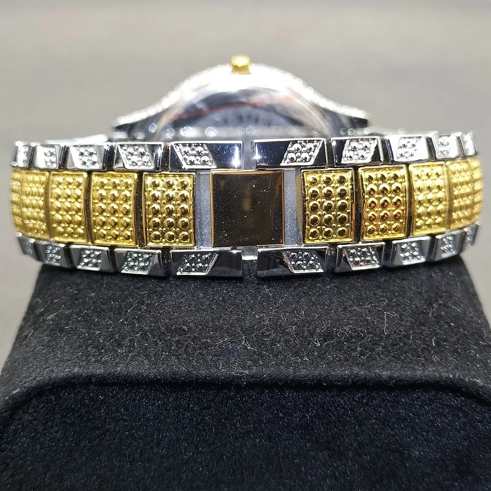 MISSFOX Orologio da uomo Hip Hop Iced Out Orologio da uomo al quarzo impermeabile con scritta Leopard Diamond Stainle Steel Gold Men'_voghion.com