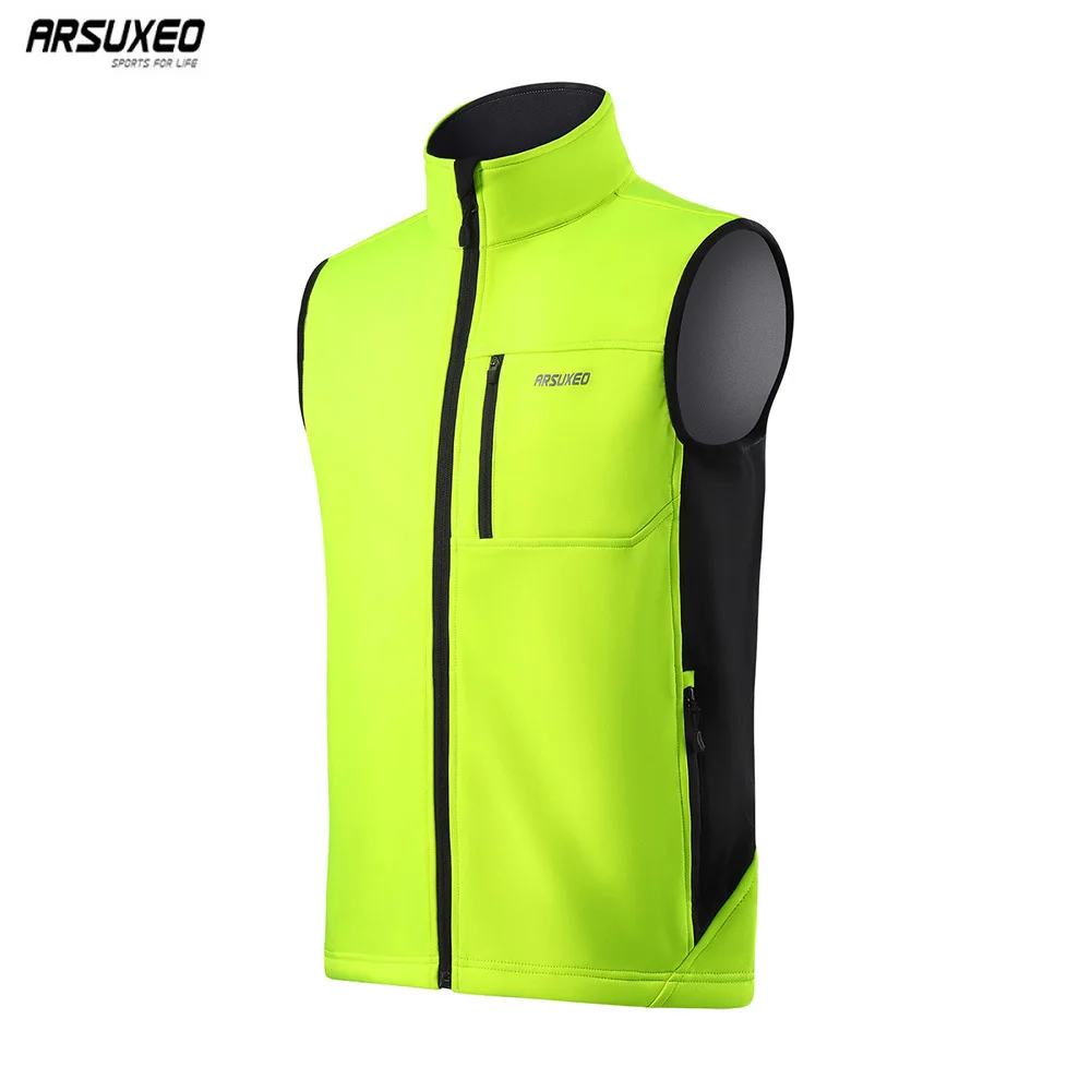 

ARSUXEO Men Cycling Vest Fleece Thermal Bicycle Sleeveless Jacket Vest Windproof MTB Coat Outdoor Sports Bike Top Reflective