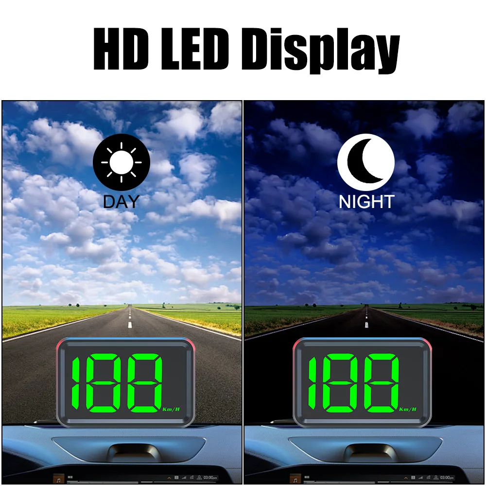 GPS HUD 속도계 유니버설 X1 HUD 디지털 자동차 헤드업 디스플레이 화이트 그린 라이트 디스플레이 대형 글꼴 USB 플러그 KMH MPH 미터