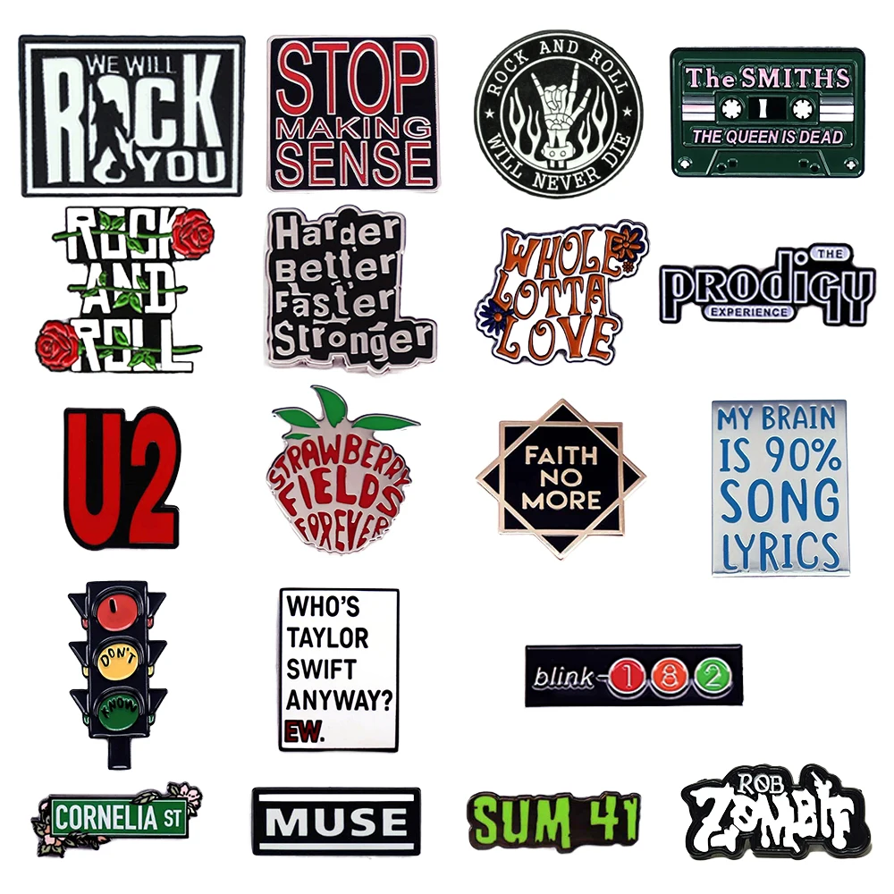 Lustige Rock and Roll Band Emaille Pin Punk Buchstaben Abzeichen Album Sammlung Schmuck Geschenk für Musikfans