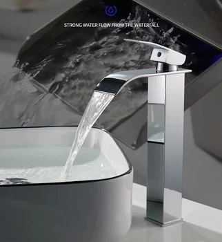 Rubinetto per lavabo in acciaio inossidabile a cascata con nucleo in rame per bagno, cucina, lavandino, rubinetto a doppio comando caldo e freddo 1