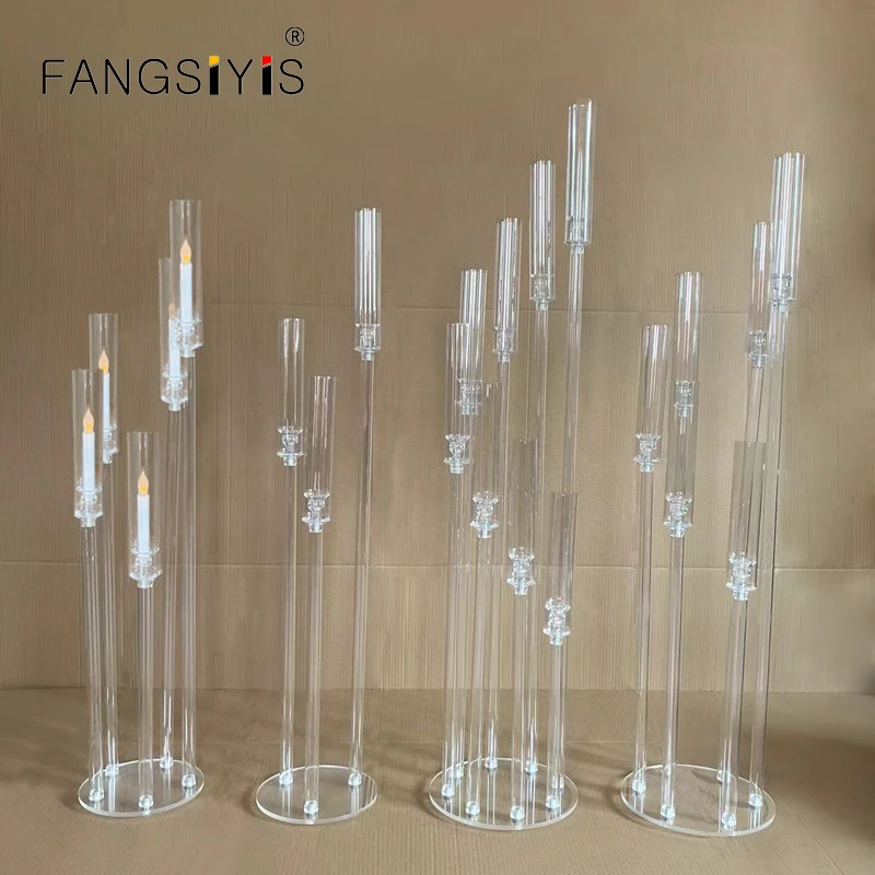 

New simplicity Acrylic transparent multi headed step high candlestick wedding stage main table lighting decoration ornaments
