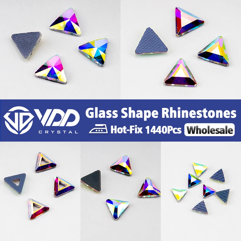 

VDD 1440Pcs Wholesale Triangle Glass Rhinestones Crystal AB FlatBack Hot-Fix Strass Shape 3D Stones For Nail Art DIY Decorations