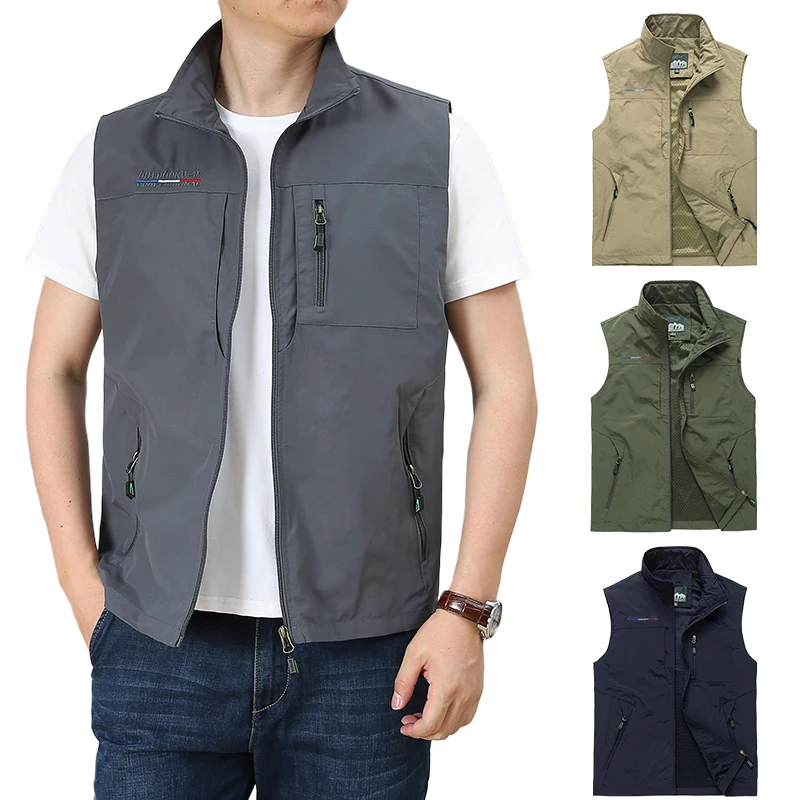 

7XL Summer New Men’s Safari Fishing Vest Outdoor Work Quick-Dry Mesh Multi-pocket Hunting Hiking Military Sleeveless Jackets Men