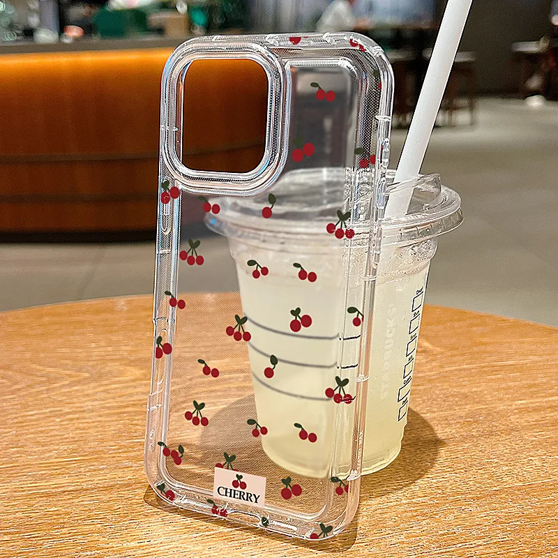 Cartoon Cherry Floral Clear Phone Case Cover, Soft Protective