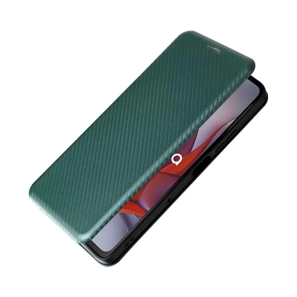 Leather Wallet Phone Case with Magnetic Closure - Carbon Fiber Finish