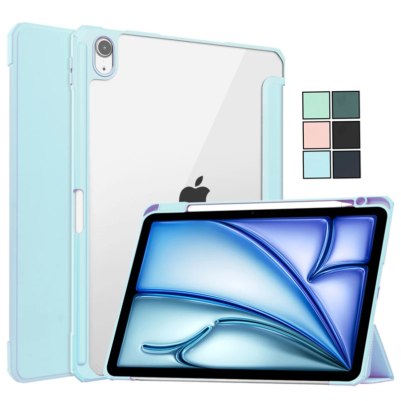 연필꽂이 클리어 백 마그네틱 스마트 폴리오 쉘, 아이패드 에어 11 13 2024 케이스 커버, 13 인치 M2 케이스 2024 