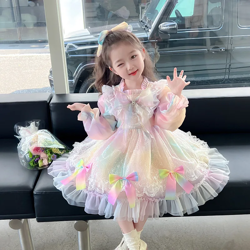 

2024 Princess Lolita Dress for Girls Spanish Style Dresses for Kid Girl Children Lace Bowknots Birthday Costume Infants Clothes