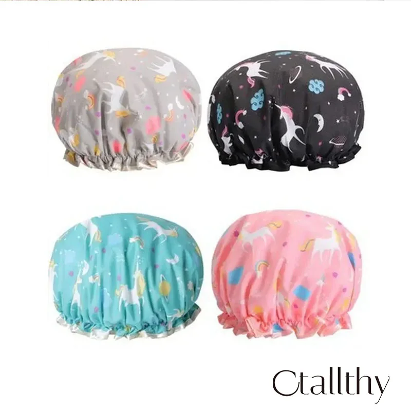 Ctallthy Unicorn Pony Lovely Thick Women Shower Caps Colorful Double Layer Bath Shower Hair Cover Adults Waterproof kitchen hats 2