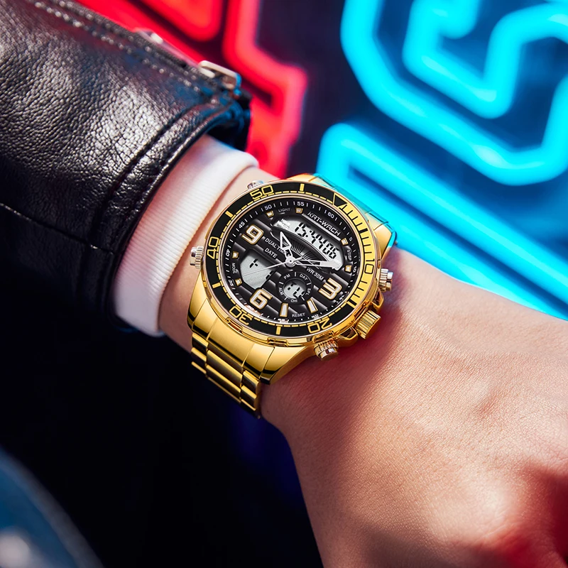 Dual Display Watch For Men Top Brand Luxury Trend Cool Sports Gold Men's Watch Stainless Steel 2023 Fashion men's Quartz Watches
