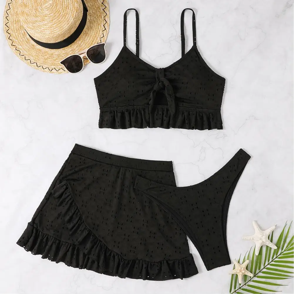 

Women Bikini Set with Skirt Stylish Women's Bikini Set with Ruffle Hem High Waist Cover Up Skirt 3 Piece Swimsuit for Beachwear