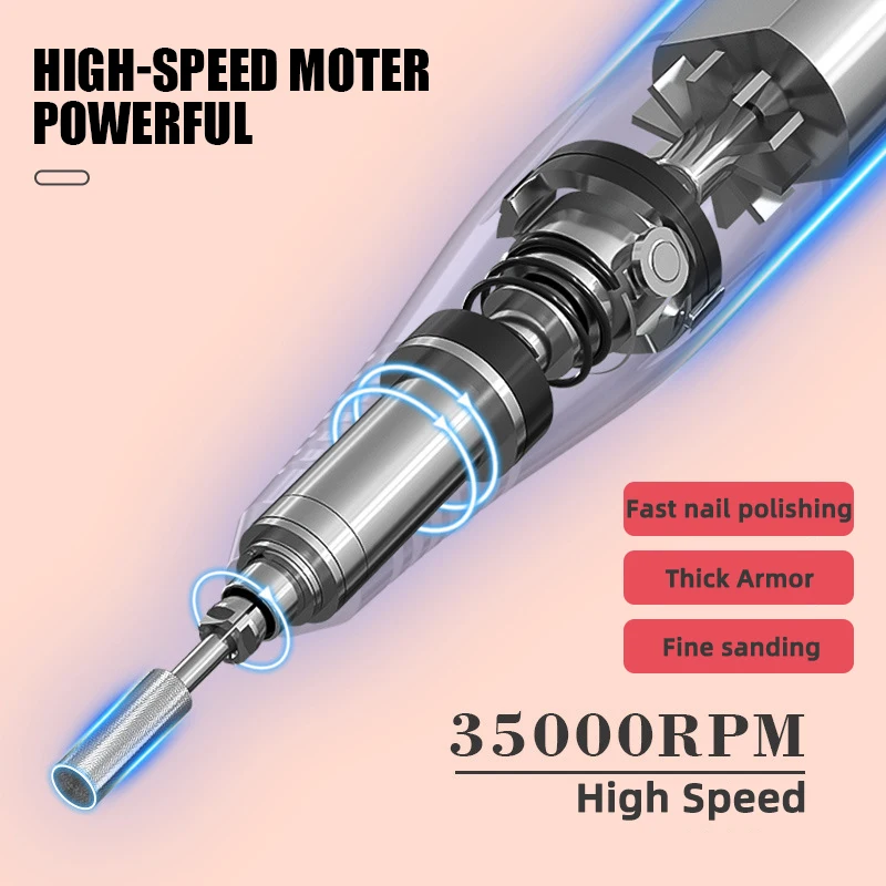 35000RPM Rechargeable USB Professional Electric Nail Drill,for Exfoliating,Remove Gel,Polish Manicure Salon
