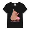 Cute Capybara And Cake Happy Cappy Birthday Kids T-Shirt Print Girls Clothes Child T-shirt White Short Sleeve Tee 1-12 Year 1