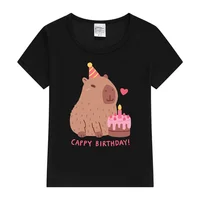 Cute Capybara And Cake Happy Cappy Birthday Kids T-Shirt Print Girls Clothes Child T-shirt White Short Sleeve Tee 1-12 Year 1