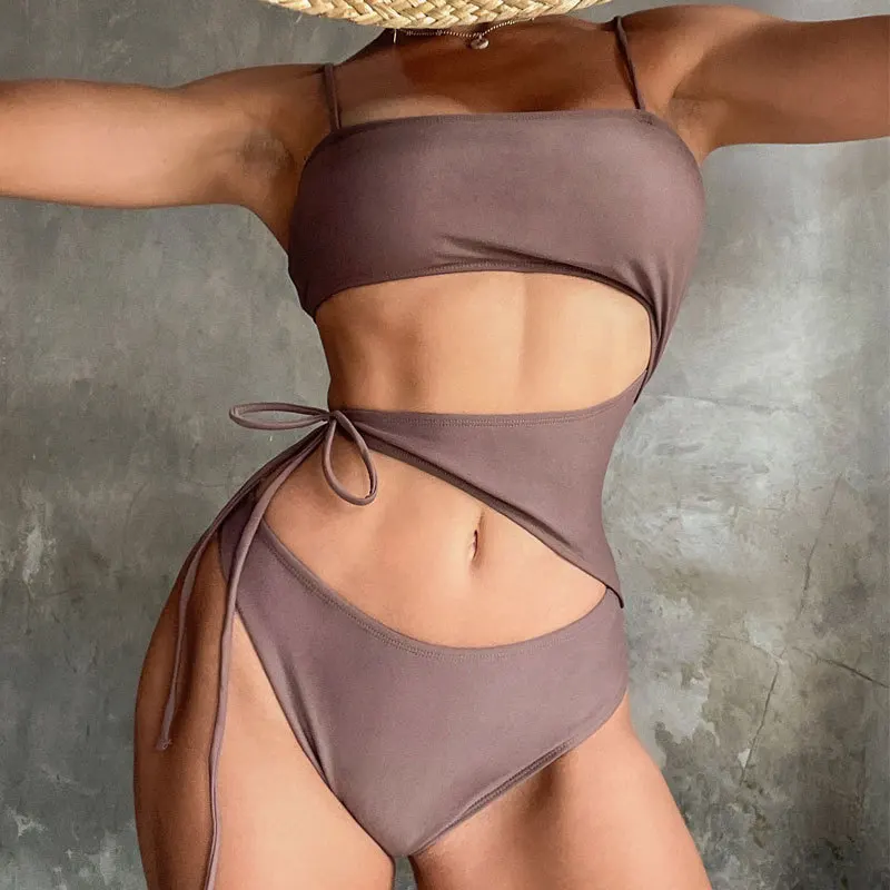 

Women's One Piece Swimsuit One Shoulder Cut Out Ribbed Swimwear Bathing Suits