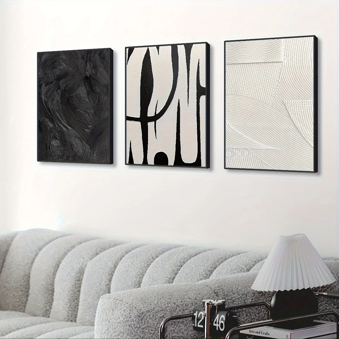 Canvas Wall Art Set Posters, Texture Paintings, Ideal Gift for Room Decoration 3pcs Abstract Black and White - 2
