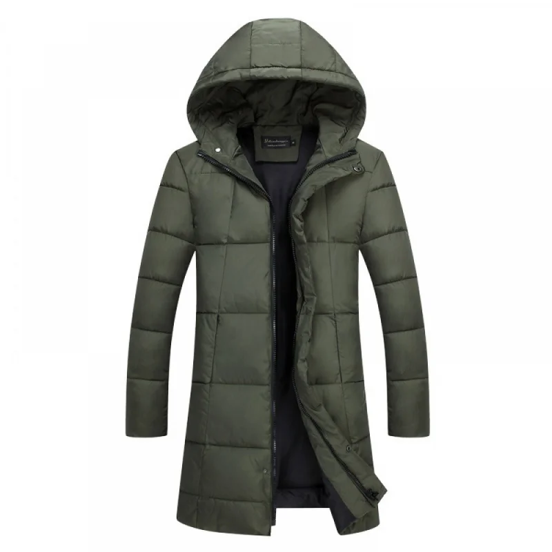 

Winter Foreign Trade Cotton Coat with Solid Color Men's Korean-Style Mid-Length Hooded Cotton Jacket Thick Warm Quilted Jacket C