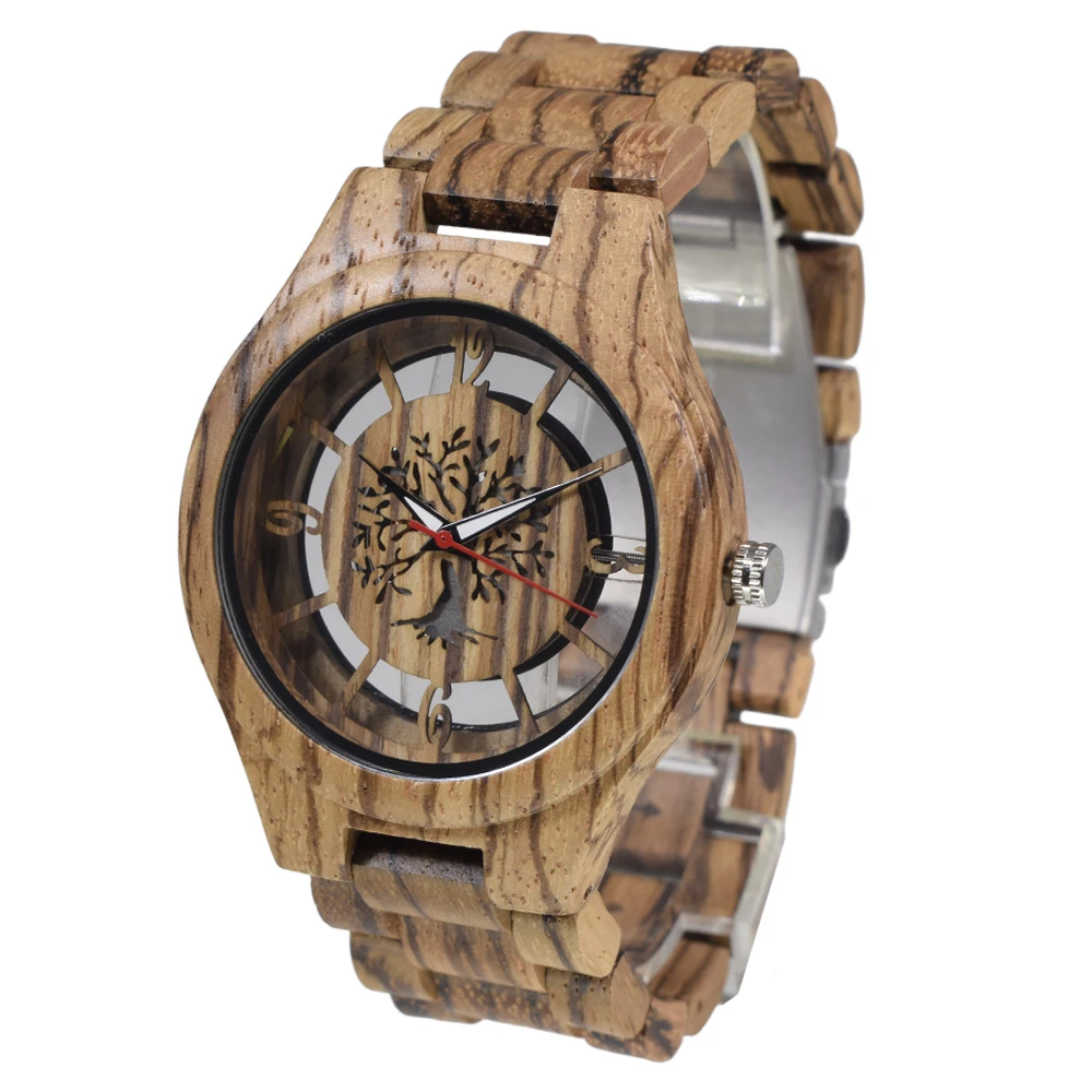 Men's Handmade Luminous Wooden Wrist Watch - Classic Analog Quartz Design