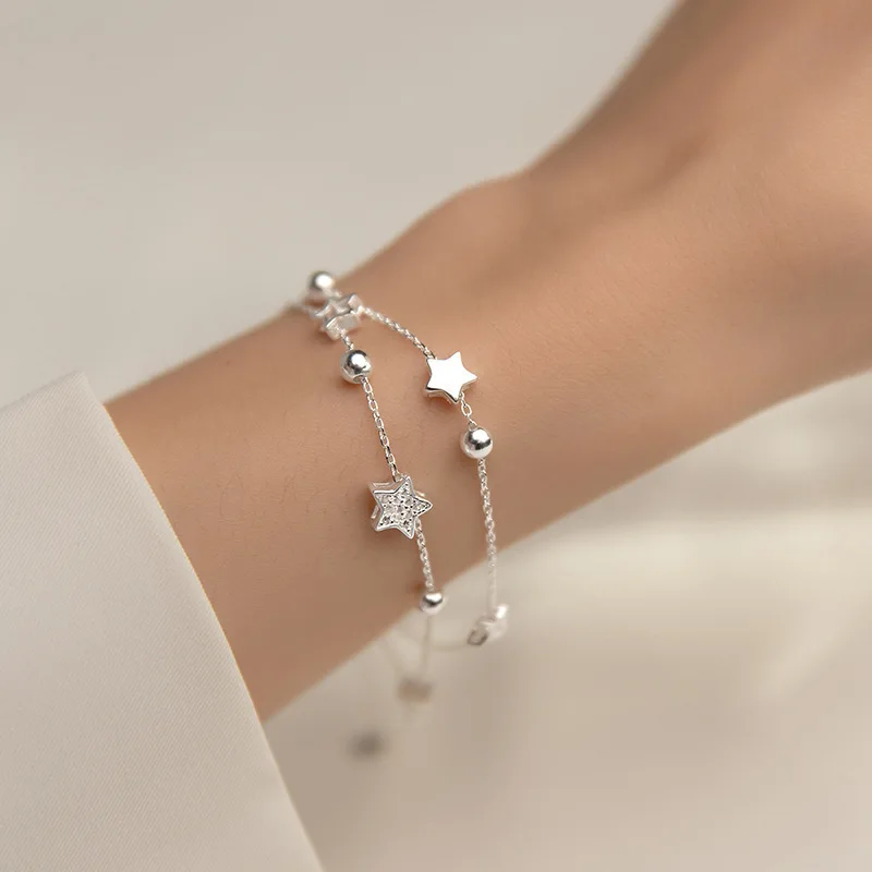 VENTFILLE 925 Stamp Silver Color Star Bracelet Fashion Korean Five