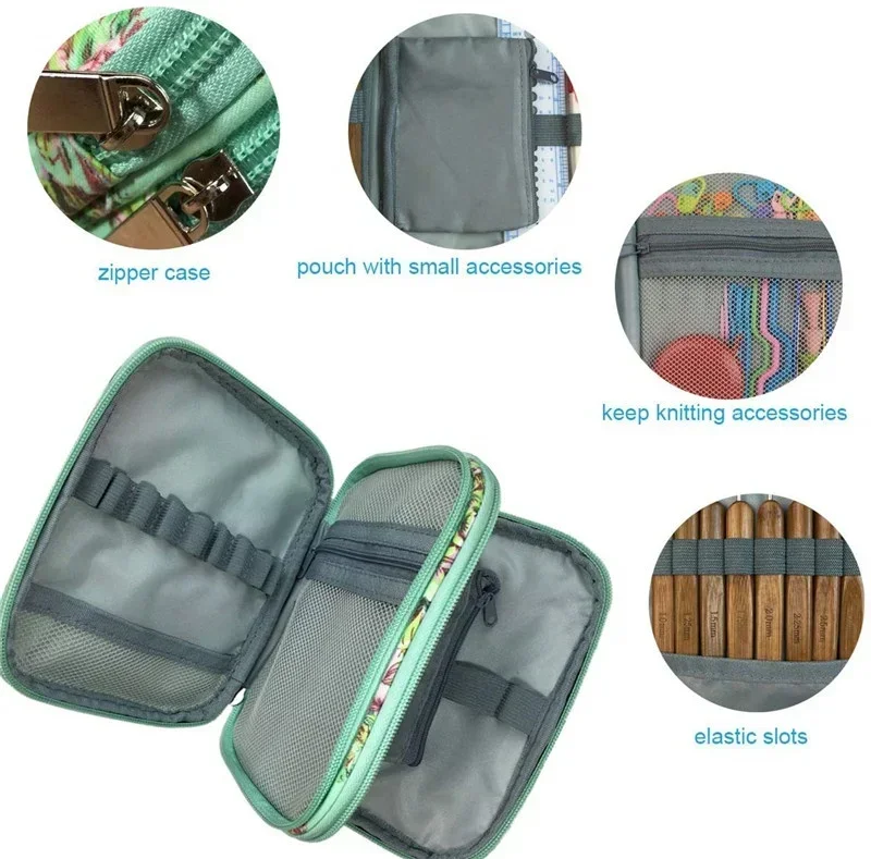 Crochet Hook Case Organizer with Zipper for Knitting Accessories storage bag,tool holder