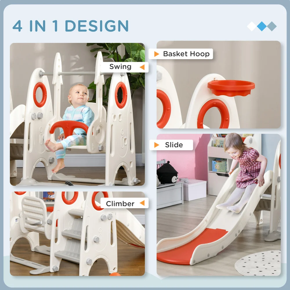 Toddler Swing Set, 4 in 1 Toddler Playground for Kids 1-3 Years Old, Indoor Toddler Playset with Slide, Swing, Basketball Hoop 6