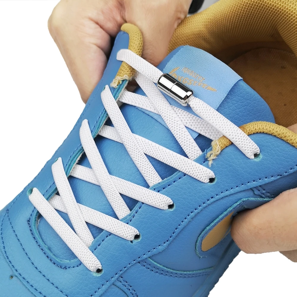 

1 pair Alloy lock No Tie Shoelaces Flat Elastic Shoelaces Kids Adult Quick lace for Shoes Unisex