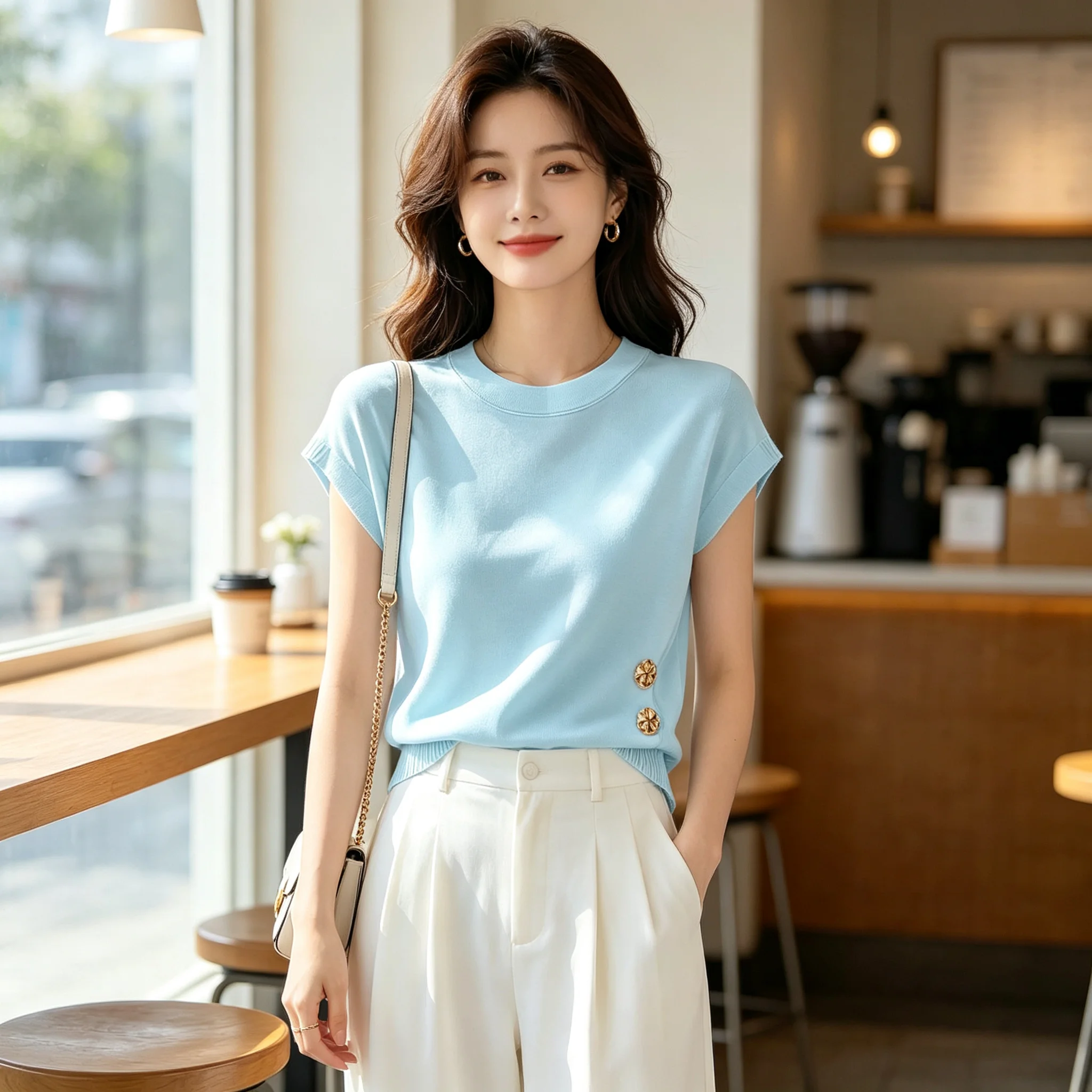 2026 New Korean Summer Round-necked Sweater Women Pullover Casual Chic Comfortable Slim Fashion Sleeveless Femme Knitwear Tops