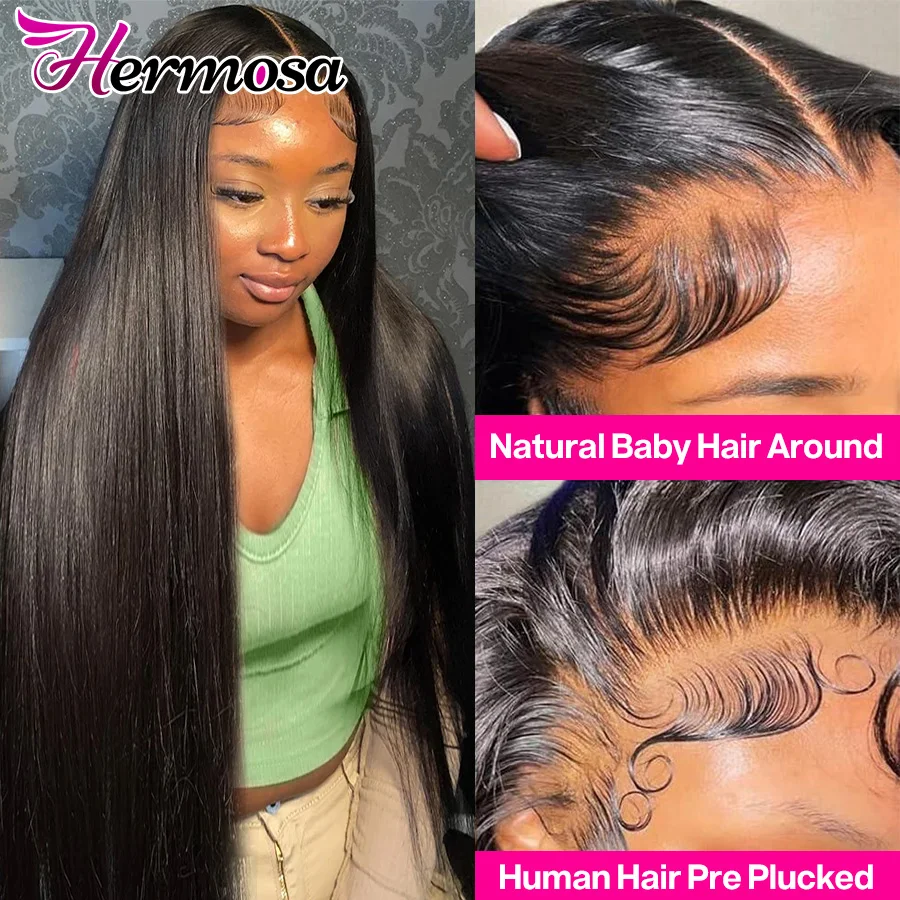 Hermosa Straight Human Hair PrePlucked 13x6/13x4 HD Lace Frontal Wig Brazilian Human Hair Lace Frontal Wig 220% lace front wig human hair wigs human hair wig front lace wig