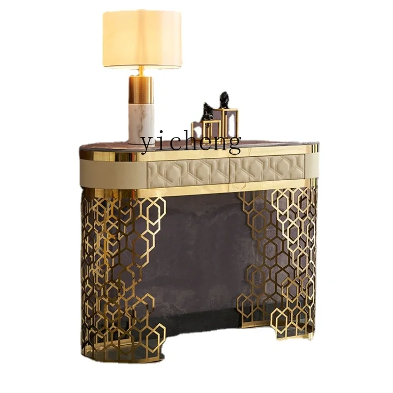 

ZK Light Luxury Entrance Cabinet Simple Living Room Stainless Steel Marble Locker High-End Lobby Console