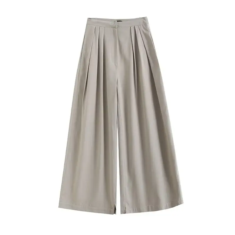 

2023 Summer New Women's Commuting Casual Simple Trousers Linen Blended Wide-Leg Pants Solid Color All-Match Loose Mopping Pants