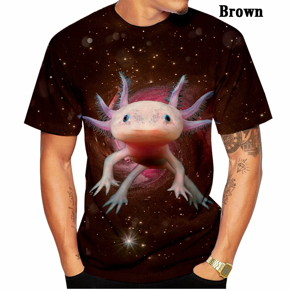 Camiseta de gola redonda com estampa de desenho animado Axolotl