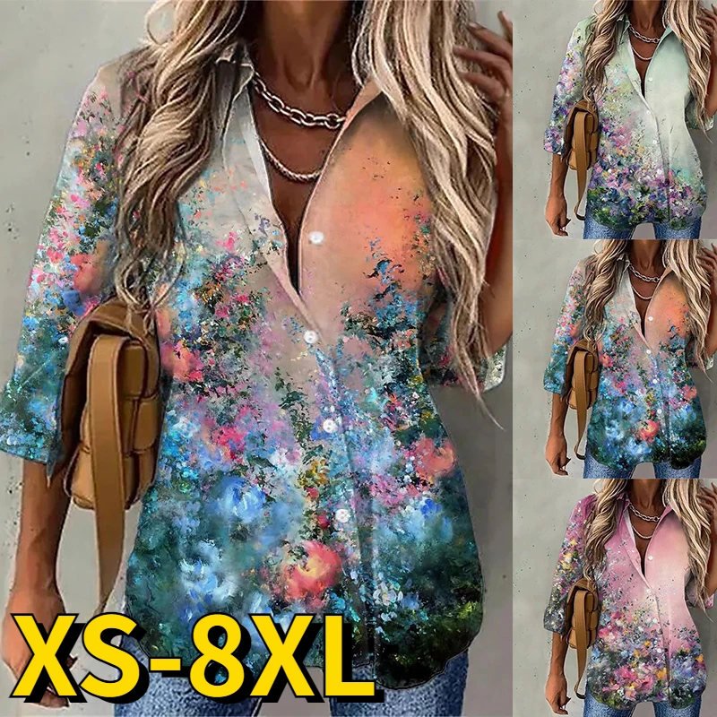 

2022 New Retro Loose Size Long Sleeve Women's Everyday Trend Button Tops Elegant Oversized Shirt Autumn Winter V-neck Blouses