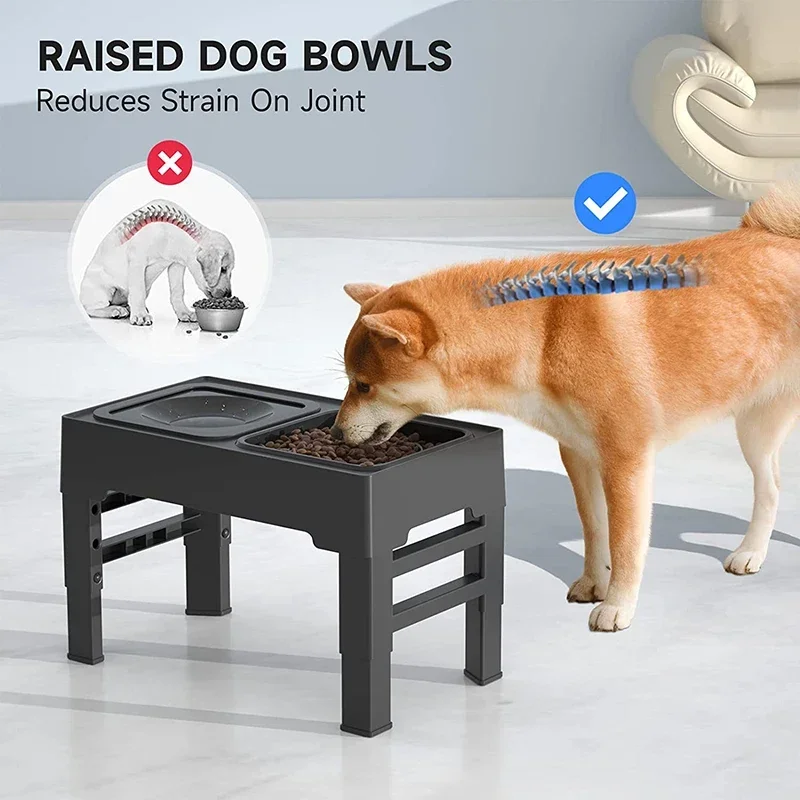 

Large Bowls Raised With Bowl For Feeder Stand Dog Food Cat Accessories Elevated Water Slow Non-spill Medium Small Pet Adjustable