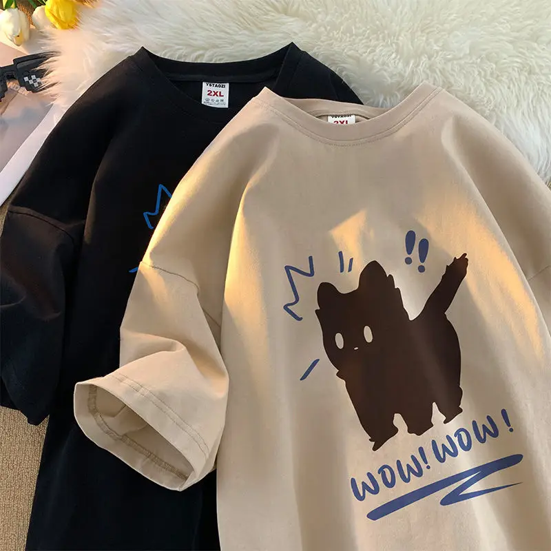 

Летняя мужская рубашка из чистого хлопка с коротким рукавом, модная и универсальная Минималистичная свободная футболка с коротким рукавом в стиле Instagram