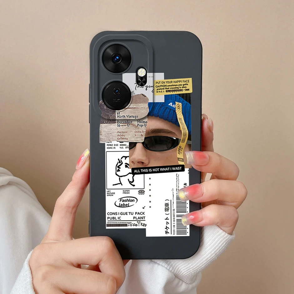 Cool Girl Cat Cartoon Pattern Liquid Silicone Soft Phone Case Cover