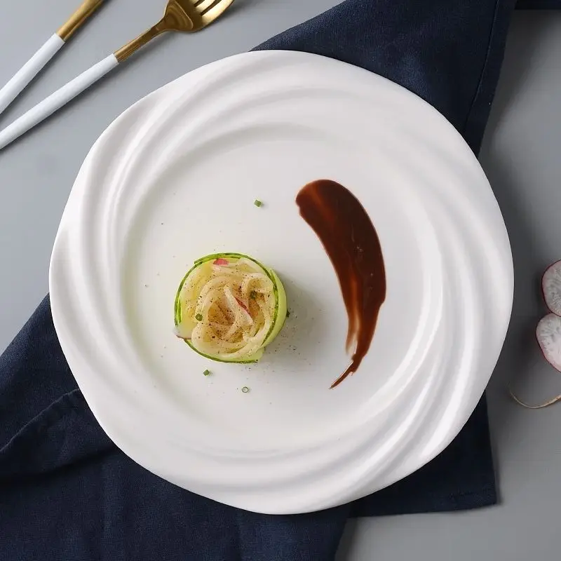 

Pure white western food plate pasta plate breakfast plate ceramic disc home dish plate restaurant dessert plate flat plate