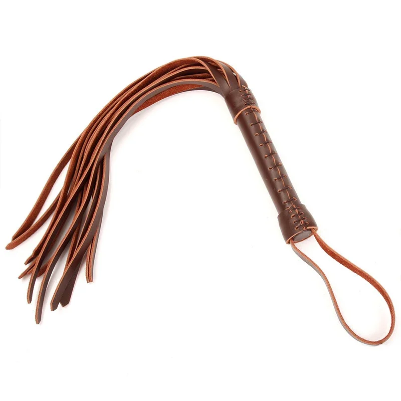 49CM Brown Genuine Leather Horse Whip,Handmade Suede Flogger Bull Whip for Horse Training Crop Equestrian Riding 2