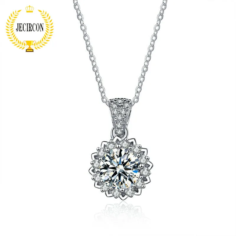 

JECIRCN D Color 1ct Moissanite Necklace for Women Delicate Crystal Flower Pendant 18K Real Gold 925 Sterling Silver Neck Jewelry