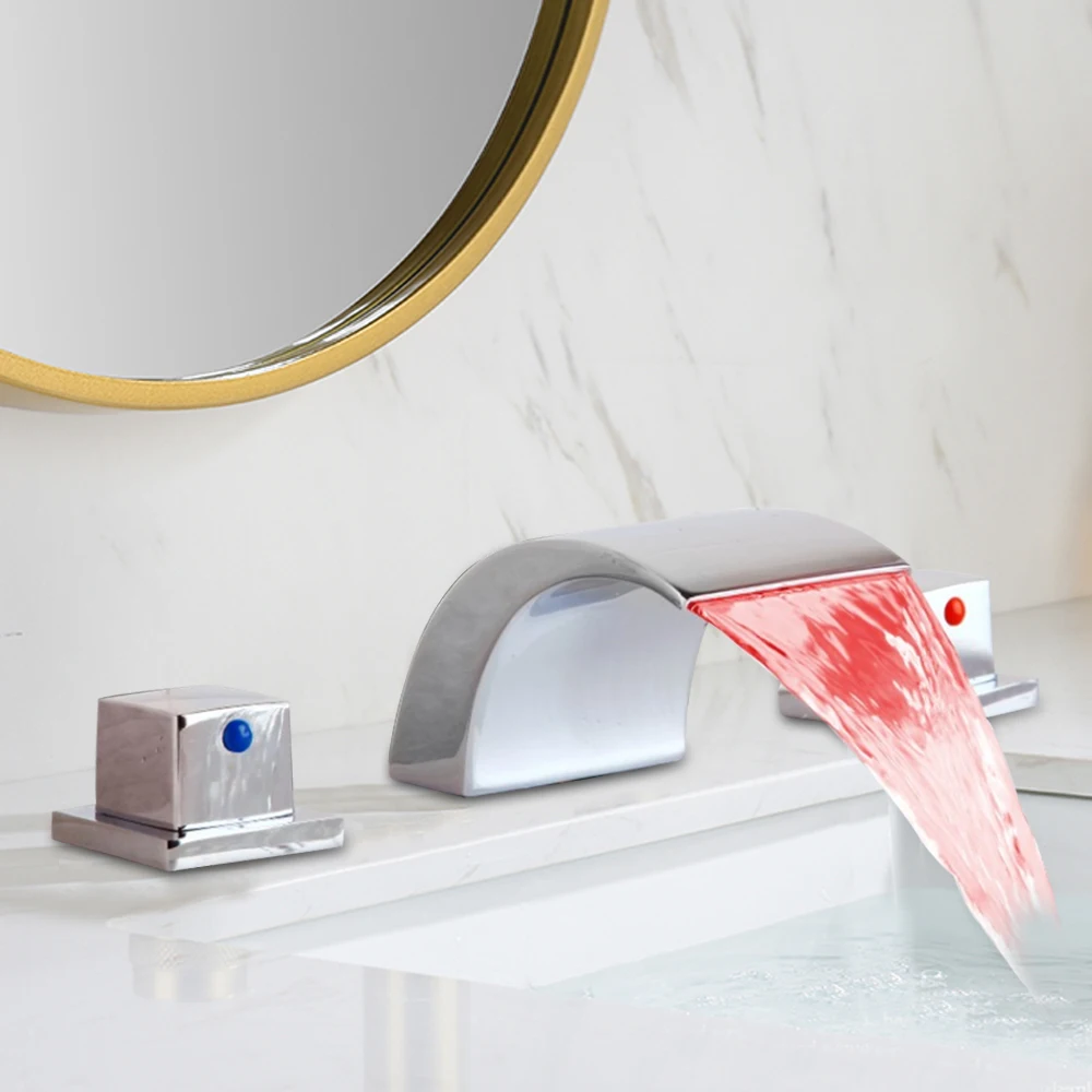LED Bathroom faucet Sink faucet Waterfall Basin Faucet Widespread BathroomTub Sink Mixer Tap Chrome 3