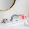 LED Bathroom faucet Sink faucet Waterfall Basin Faucet Widespread BathroomTub Sink Mixer Tap Chrome 3