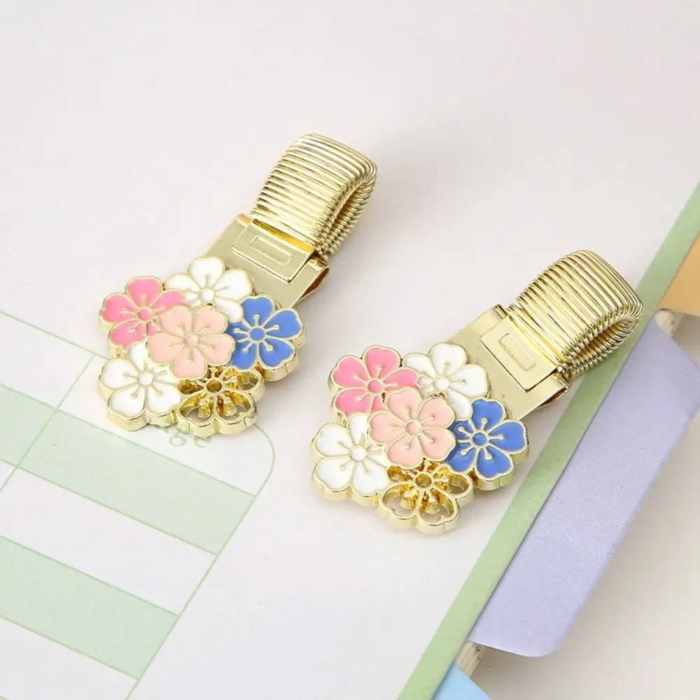 휴대용 금속 펜 홀더 꽃무늬 레트로 종이 고정 클립 저널 클립 학생용