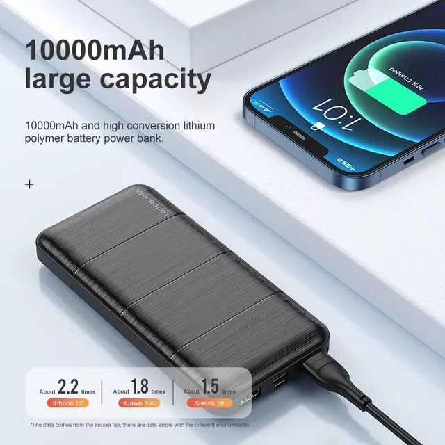 NEW2022 KUULAA 2Pcs Bank Power Bank 10000mAh пуркунандаи барқгирандаи PowerBank 10000mAh USB PoverBank пуркунандаи батареяи беруна барои Xiaomi 5
