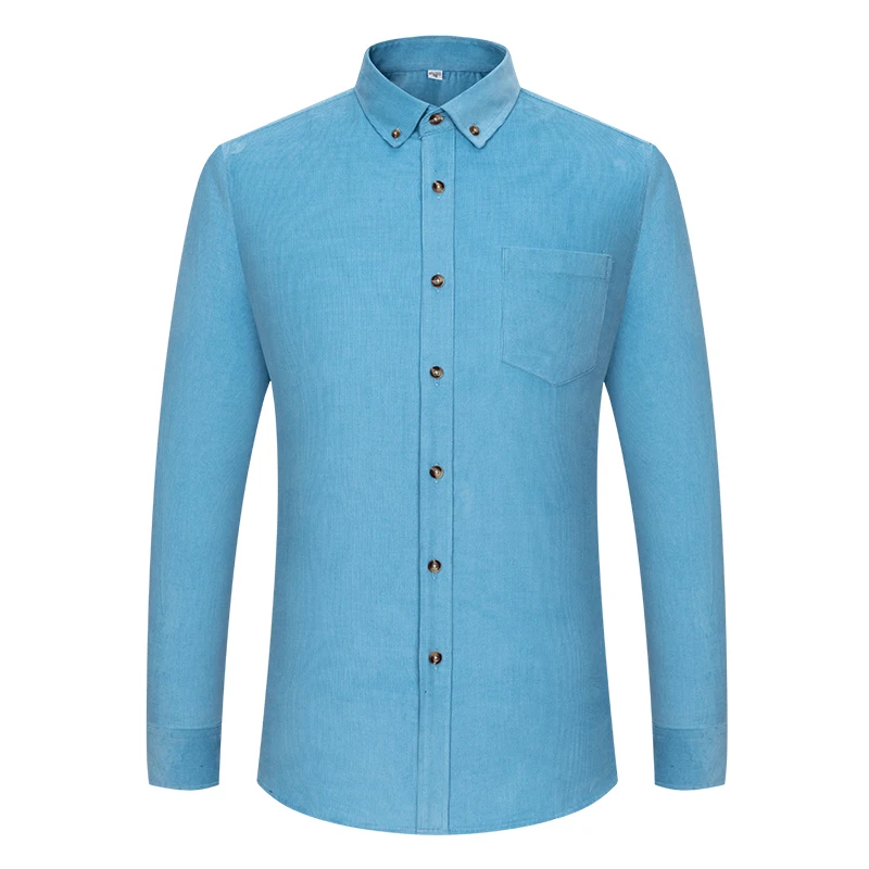 Men's New 100% Cotton Corduroy Super Soft Shirt Casual Comfortable Pockets Regular Fit Men's Long Sleeve Business Dress Shirt