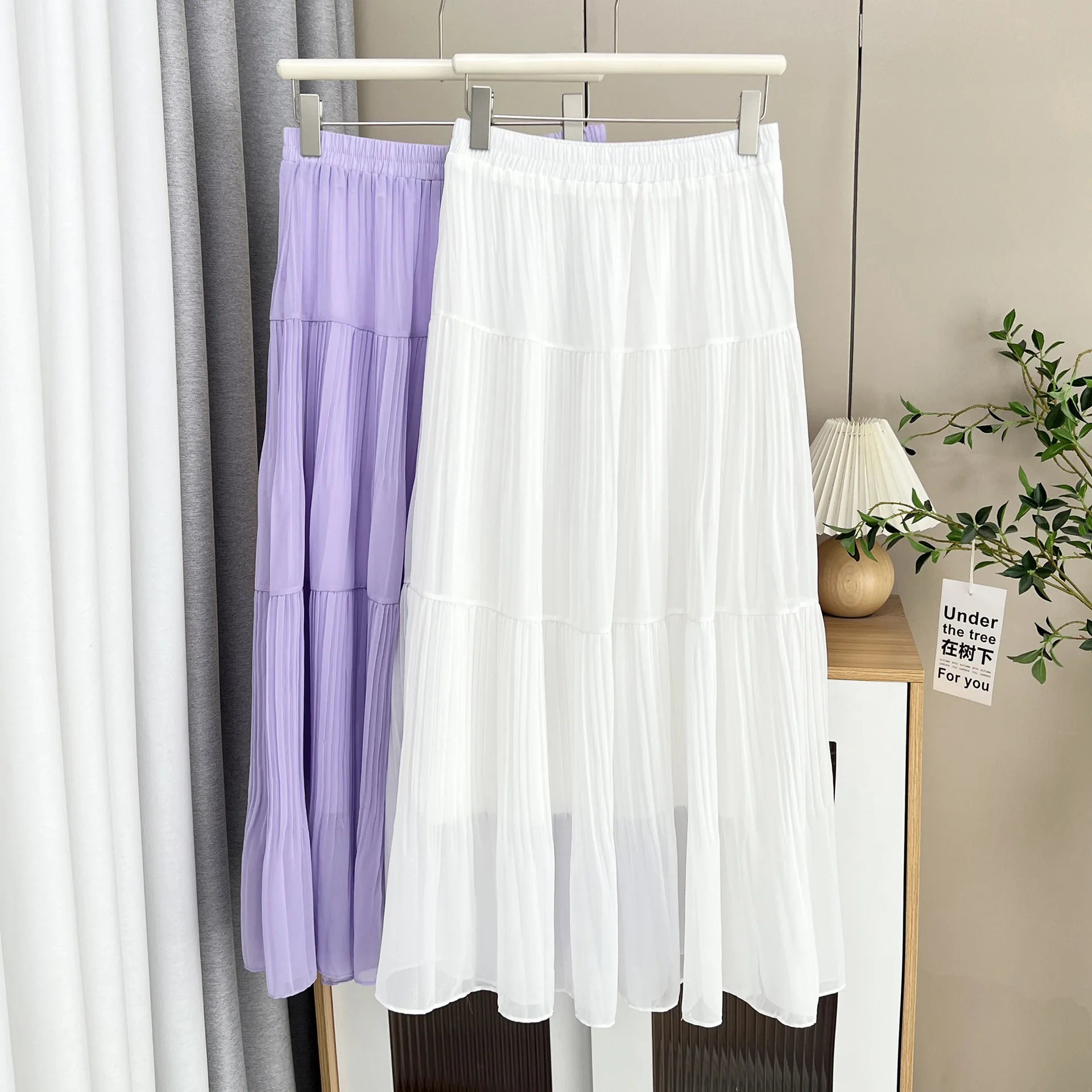 100kg Plus Size Women's Long Skirts Summer New Style Fashionable Elegant mid-length A-Line Pleated Chiffon Skirt