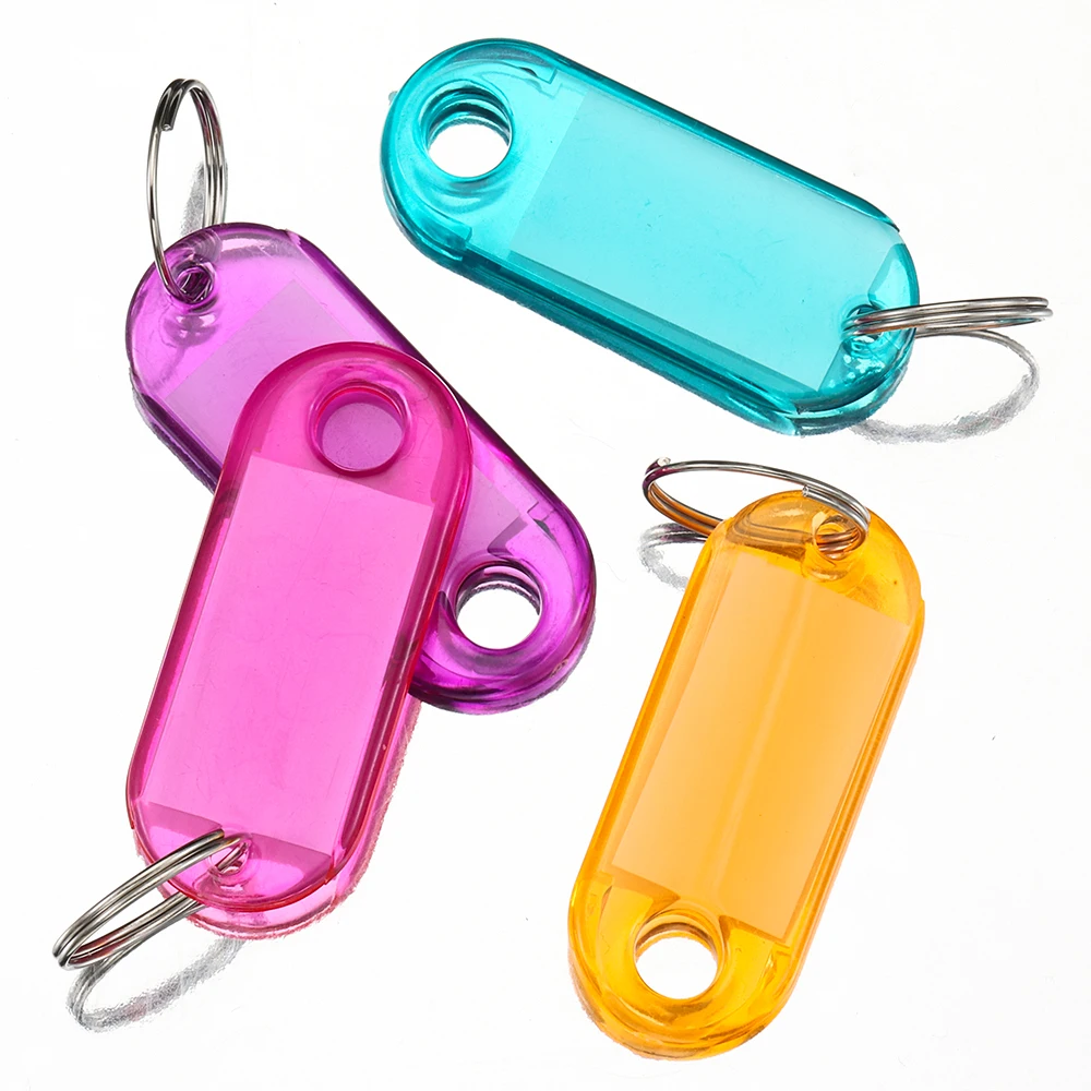 10pcs Key Tags Clear Plastic Split Key Ring with Paper Labels